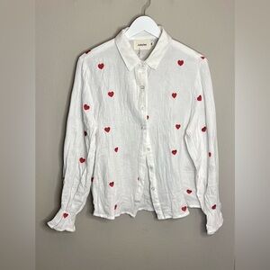 Jubylee All You Need is Love Heart Embroidered Button Down NWT